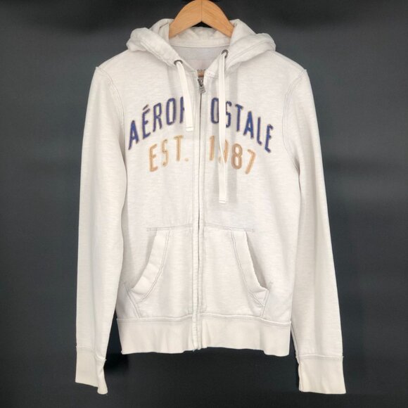Aeropostale Men's Logo Spell Out Zip-Up Hoodie Sweatshirt S White Y2k Preppy - Picture 1 of 11